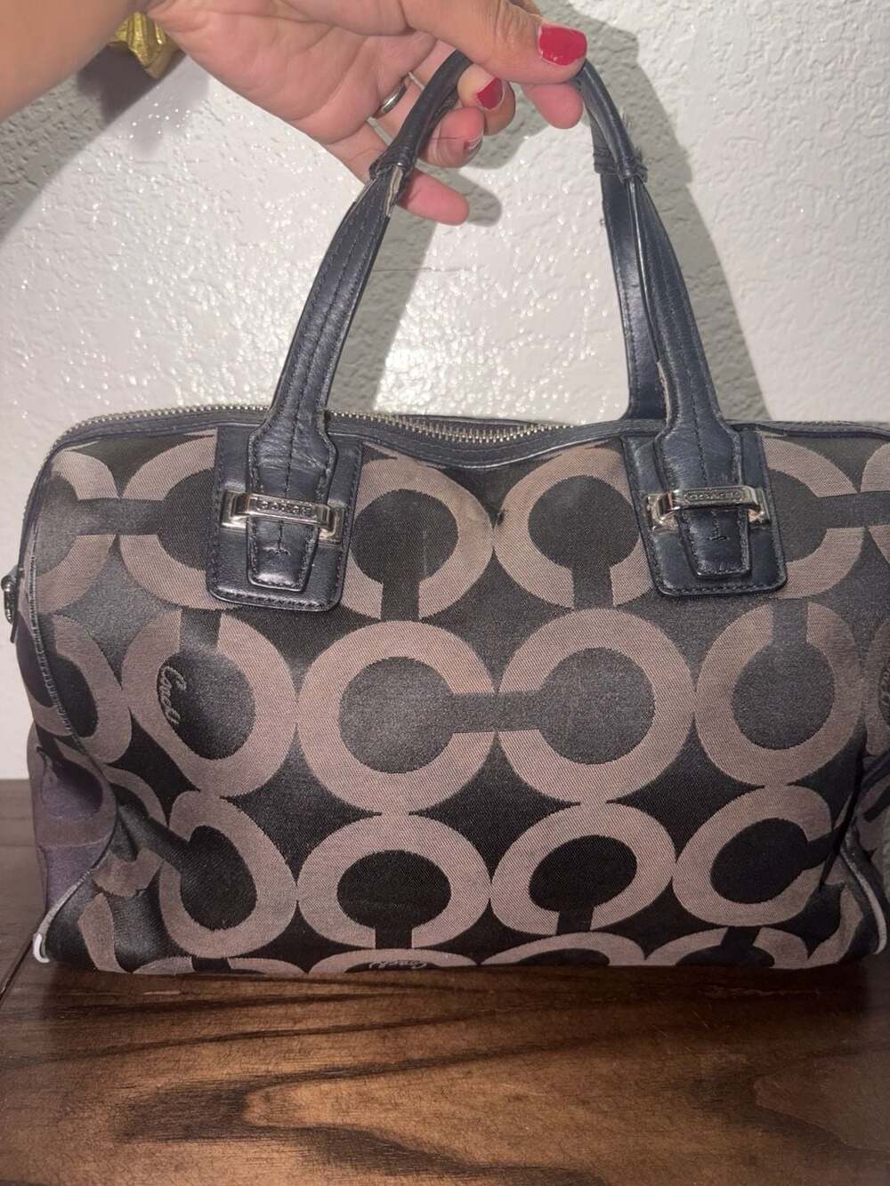 Coach Taylor Op Art Satchel Black and Charcoal Canvas Bag - Picture 5 of 10